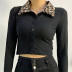 new short single-breasted leopard-print collar cardigan  NSHS24202