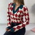 lapel autumn new diamond plaid pullover sweater NSHS24207