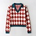 lapel autumn new diamond plaid pullover sweater NSHS24207