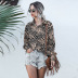 leopard print long sleeve loose chiffon shirt NSMY24587