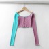 square collar buttoned color matching short sweater NSHS24681