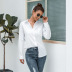 casual white lapel long-sleeved shirt NSMY15930