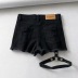 ripped raw edge leg belt decorated high waist denim shorts  NSAC16277