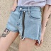side zipper slit high-waisted raw-edge denim shorts  NSAC16284