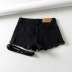 High waist zipper decorative raw edge denim shorts NSAC16285