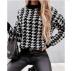 Round Neck Houndstooth Sweater NSYF16477
