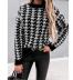 Round Neck Houndstooth Sweater NSYF16477