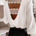 long sleeve V-neck back lace shirt  NSYD16954