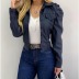 fashion lapel PU leather short solid color cardigan jacket NSYD16958
