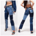 High Elastic Stitching Raw Edge Straight Jeans NSYF16983