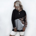 contrast stitching leopard print round neck long-sleeved loose blouse  NSJR17255