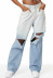fashion ripped straight leg gradient jeans  NSLD17460
