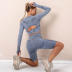 seamless knitted sexy beauty-back long-sleeved yoga suit  NSNS17712