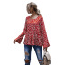 autumn and winter round neck hem stitching ruffled polka dot printing long-sleeved women s blouse wholesale NHDF8