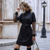 autumn women s solid color stitching mid-length dresss long-sleeved polka dot wholesale NHDF27