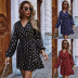 Lace sleeves patchwork black bottom bronzing print autumn and winter dress wholesale NHDF43