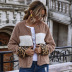 hot sale women s one-piece hair stitching leopard zipper casual flocking jacket with long sleeves NHDF51