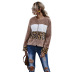 hot sale women s one-piece hair stitching leopard zipper casual flocking jacket with long sleeves NHDF51