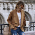 women s autumn/winter hot sale solid color cardigan lapel suede long sleeve jacket  NHDF58