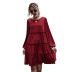  hot style round neck large swing skirt ruffled stitching long-sleeved knitted dress  NHDF62