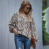 Women s Loose Leopard Print Long Sleeve Chiffon Top V-neck blouse  NHDF98