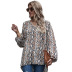 Women s Loose Leopard Print Long Sleeve Chiffon Top V-neck blouse  NHDF98