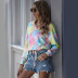 autumn new tie-dye printed sweater round neck fashion casual loose short top long sleeve t-shirt NSDF102