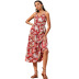 summer women s new chic print suspenders V-neck sleeveless high waist long dress  NSDF111