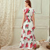 summer new fashion bohemian print floral lotus leaf beach long dress top set NSDF120