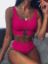 hot sale high waist solid color pit strip swimsuit split buckle bikini wholesale NSDA165