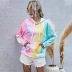 women s digital printing long-sleeved loose hooded tie-dye sweater tops NSDF330