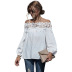 autumn and winter new women s lace stitching sexy one-shoulder puff sleeve blouse NSDF339