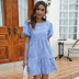 Summer New Fashion Casual Folded Lantern Sleeve Loose Plaid Dress Thin Button Skirt NSDF355