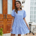 Summer New Fashion Casual Folded Lantern Sleeve Loose Plaid Dress Thin Button Skirt NSDF355