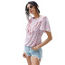 summer new fashion floral collar stitching short shirt fungus sleeve shirt shirt  NSDF357