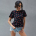 summer new fashion casual cherry print horn short-sleeved loose top  NSDF390