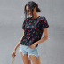 summer new fashion casual cherry print horn short-sleeved loose top  NSDF390