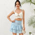 summer fashion blue high waist skirt a-line pleated wood ears cake skirt NSDF393