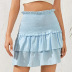 falda de cintura alta azul de moda de verano falda de pastel de orejas de madera plisadas de una línea NSDF393