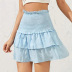 summer fashion blue high waist skirt a-line pleated wood ears cake skirt NSDF393