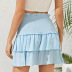 falda de cintura alta azul de moda de verano falda de pastel de orejas de madera plisadas de una línea NSDF393