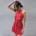 summer new hot sale hanging neck button off shoulder vest heart-shaped print pleated dress  NSDF395