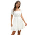 summer new one-word collar elastic waist cotton short-sleeved large hem stitching lace dress wholesale NSDF399