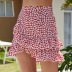 summer new red floral high-waisted slimming half-length pleated A-line skirt  NSDF402