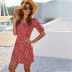 spring and summer new floral print lantern sleeve square neck waist dress NSDF411