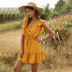 women s summer new yellow V-neck ruffled bubble lace dress wholesale NSDF426