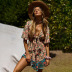Spring Summer new bohemian resort-style print lace-up V-neck cropped short dress NSDF429