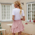 new pink ruffled frill stitching stretch elastic hem skirt wholesale NSDF505