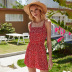 summer new women s red short print floral sling halter bow one-piece shorts skirt NSDF507