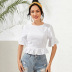 summer new hot sale tops women s solid color short-sleeved sexy backless ruffled shirt NSDF509